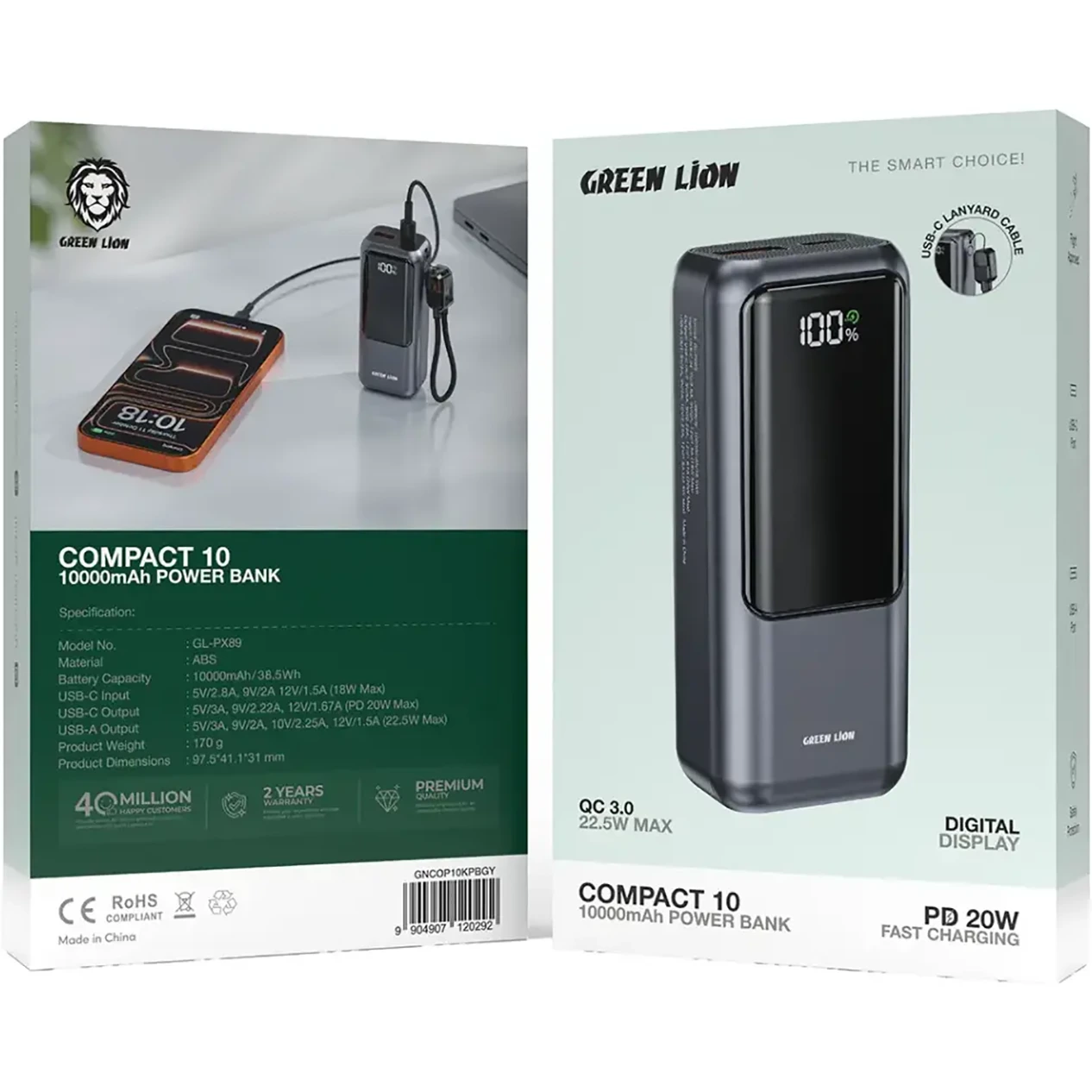 پاوربانک 22.5 وات گرین لاین مدل COMPACT 10 با ظرفیت 10000 میلی آمپر